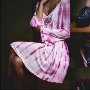 Free People Sun Up Pink Beaded Tie Dye Ombre Dress medium